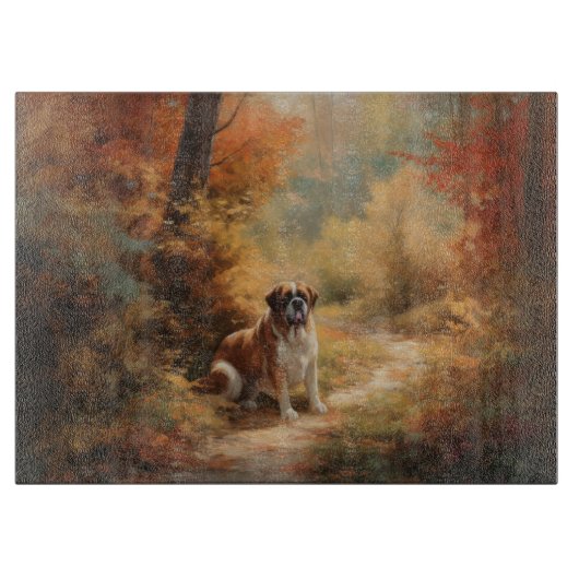 Planche À Découper Saint Bernard en automne Feuilles Automne automne  (Devant)