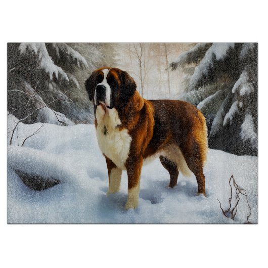 Planche À Découper Saint Bernard Laisser Neige Noël (Devant)