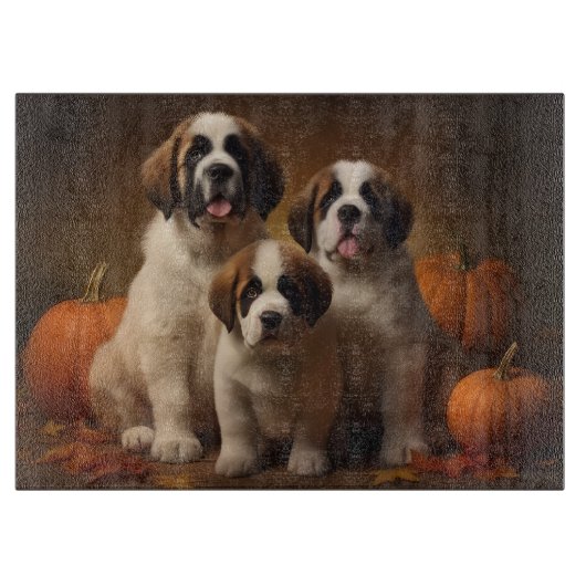 Planche À Découper Saint Bernard Puppy Automne Citrouille (Devant)