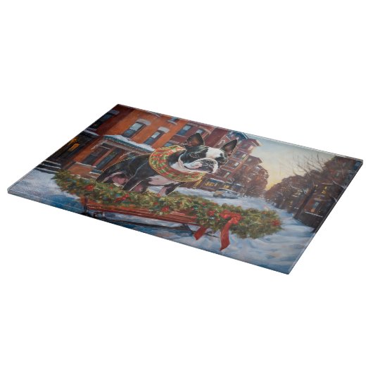 Planche À Découper Saison de Noël de Boston Terrier (Coin)