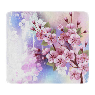 Planche À Découper Sakura rose sur la peinture Arrière - plan