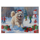 Planche À Découper Samoyed Running en neige avec Casquette de Noël (Devant)