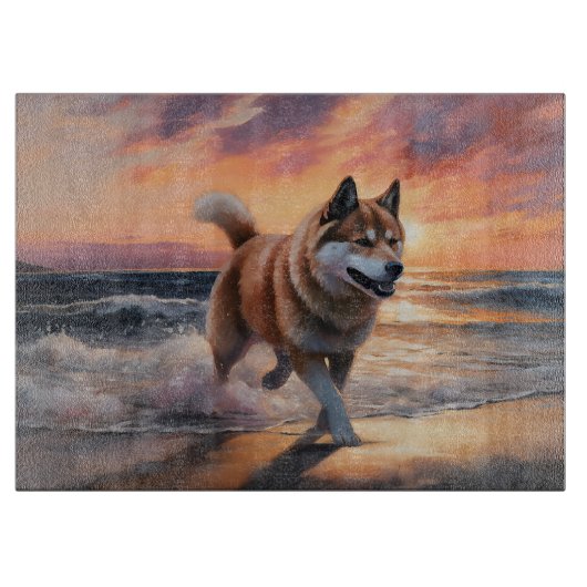 Planche À Découper Sandy Paws Akita Chien sur le coucher du soleil de (Devant)