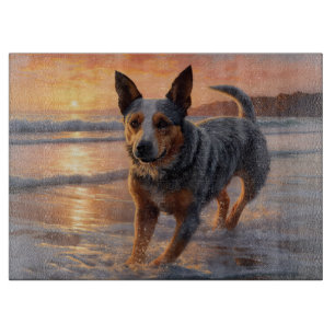 Planche À Découper Sandy Paws Australian Cattle Dog on Beach Sunset