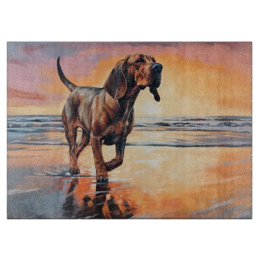 Planche À Découper Sandy Paws Bloodhound Dog on Beach Sunset (Devant)