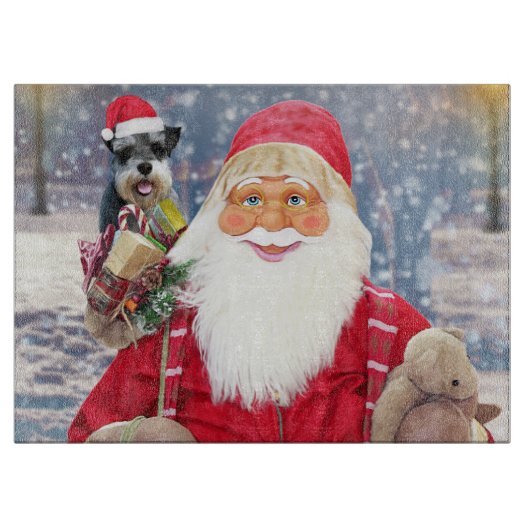 Planche À Découper Santa Claus w Christmas Miniature Schnauzer Chien (Devant)