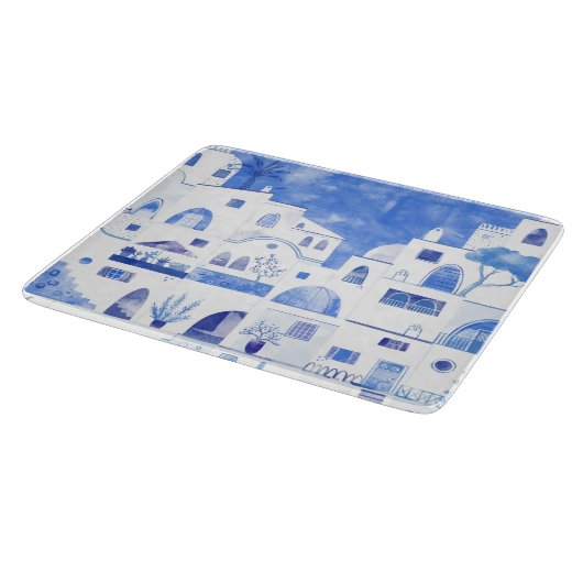 Planche À Découper Santorin Grec Ile Aquarelle Townscape (Coin)