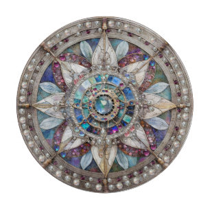 Planche À Découper Saphirs roses et bleus Diamants Perles Mandala