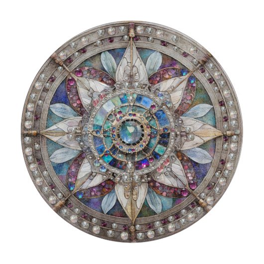 Planche À Découper Saphirs roses et bleus Diamants Perles Mandala (Devant)