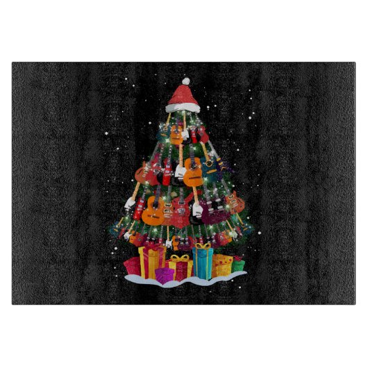 Planche À Découper Sapin de Noël drôle Guitar (Devant)