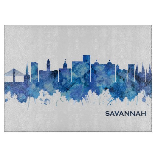 Planche À Découper Savannah Georgia Skyline bleu (Devant)