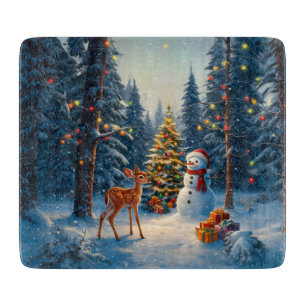 Planche À Découper Scene d'arbre de Noël Cute Deer Fawn Snowman