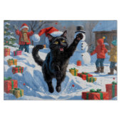 Planche À Découper Scène de fête de Noël de chat noir (Devant)