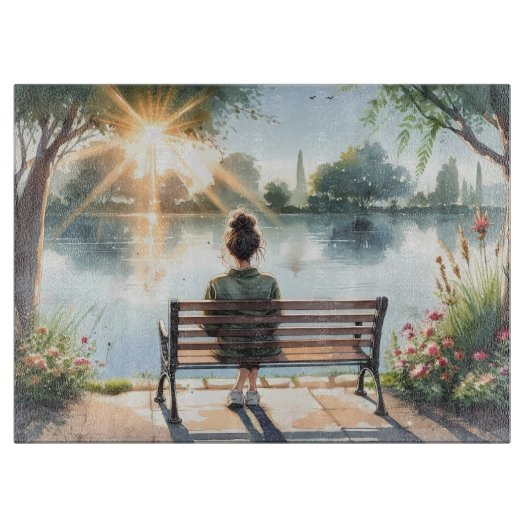 Planche À Découper Scène de lac aux reflets de coucher de soleil (Devant)