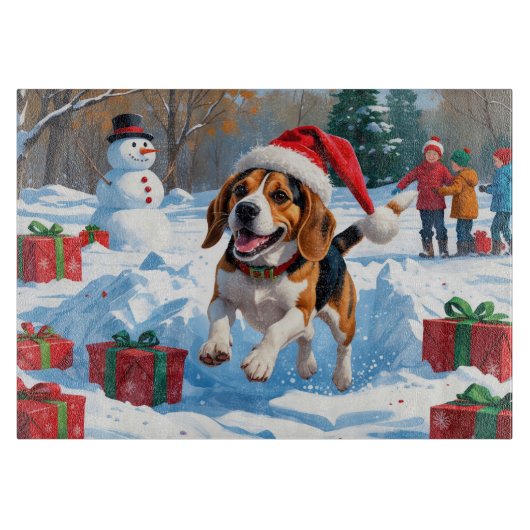 Planche À Découper Scène de neige festive de Noël Beagle (Devant)