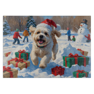 Planche À Découper Scène de neige festive de Noël Bichon Frise