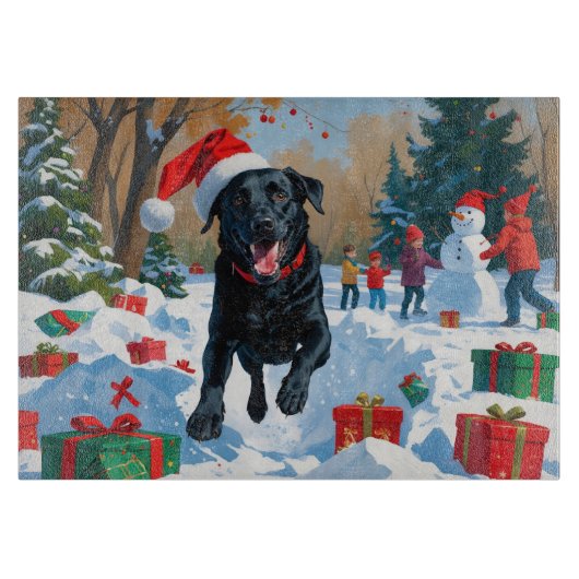 Planche À Découper Scène de Noël du Labrador noir (Devant)