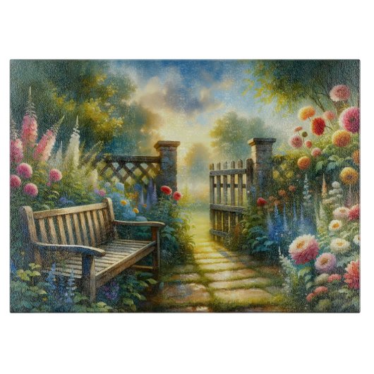 Planche À Découper Scène de porte de jardin ensoleillé (Devant)