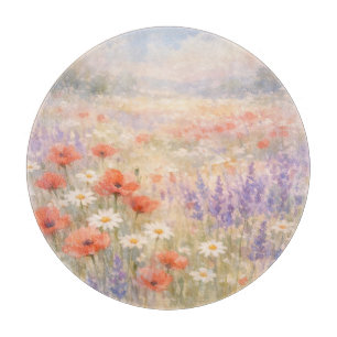 Planche À Découper Scène de prairie de fleurs sauvages à l'aquarelle