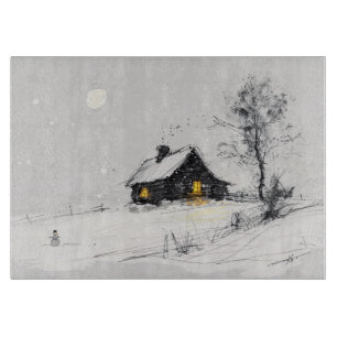 Planche À Découper Scène de vacances d'hiver cosy avec bonhomme de ne