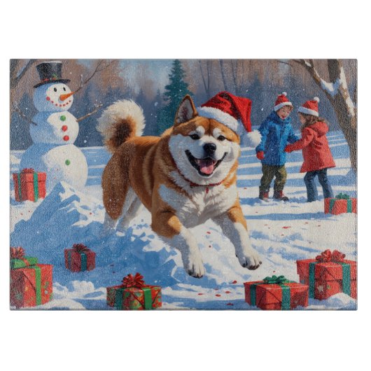 Planche À Découper Scène enneigée festive d'Akita Noël (Devant)