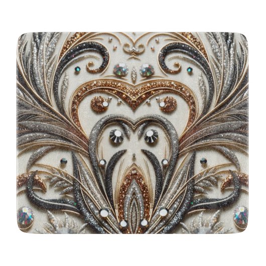 Planche À Découper Schéma floral brillant avec pierre de gemme (Devant)