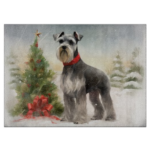 Planche À Découper Schnauzer Chien à Noël de neige (Devant)