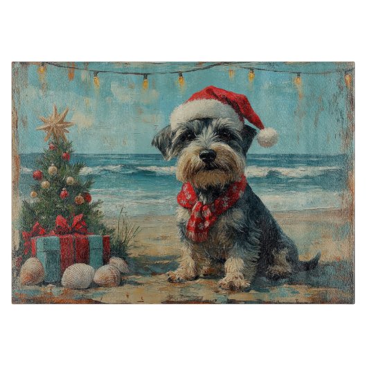 Planche À Découper Schnauzer Chien Noël Plage Vintage (Devant)