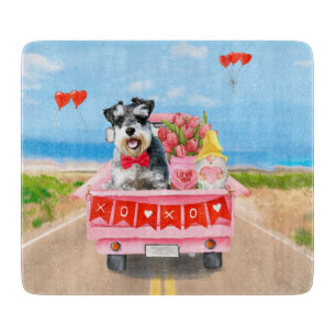 Planche À Découper Schnauzer Chien Saint Valentin Coeurs de camion
