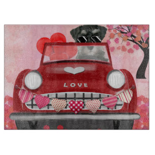 Planche À Découper Schnauzer Chien Voiture avec coeurs Saint-Valentin