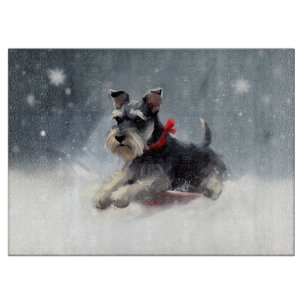 Planche À Découper Schnauzer miniature neige de Noël hiver