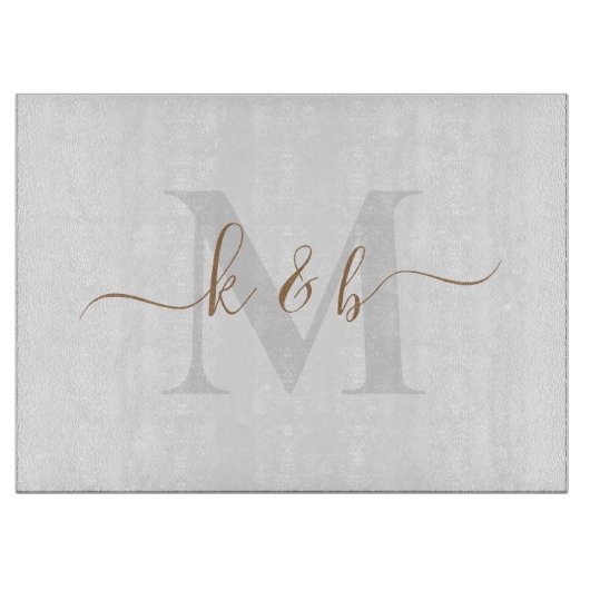 Planche À Découper Script de lavage de monogramme or et gris (Devant)