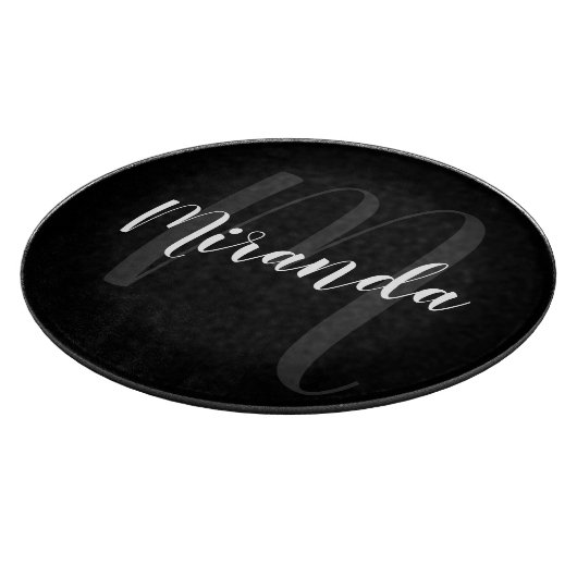Planche À Découper Script moderne Monogramme personnalisé et nom noir (Coin)