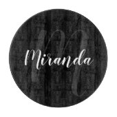 Planche À Découper Script moderne Monogramme personnalisé et nom noir (Devant)