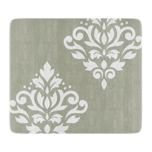 Planche À Découper Scroll Damask Art I White on Green (Devant)