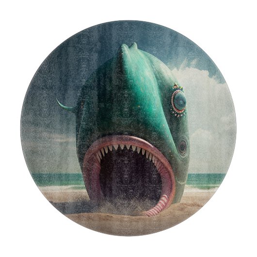 Planche À Découper Sculpture de requin sur la plage (Devant)