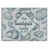 Planche À Découper Sea Shells Beach House Nautique Nom de famille Woo (Devant)