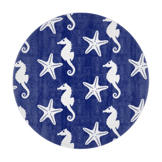 Planche À Découper Seahorse & starfish - navy blue and white (Devant)
