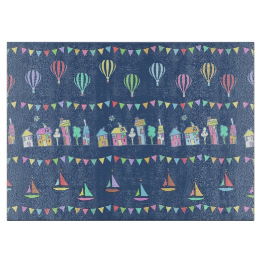 Planche À Découper Seaside Town Sail Boats and Bunting Pattern Blue (Devant)