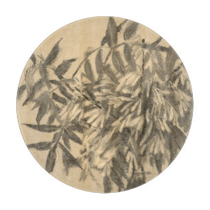 Planche À Découper Sécpia monochrome feuillage brun art floral