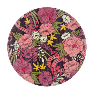 Planche À Découper Serpents de la jungle, fleurs tropicales, motif vi