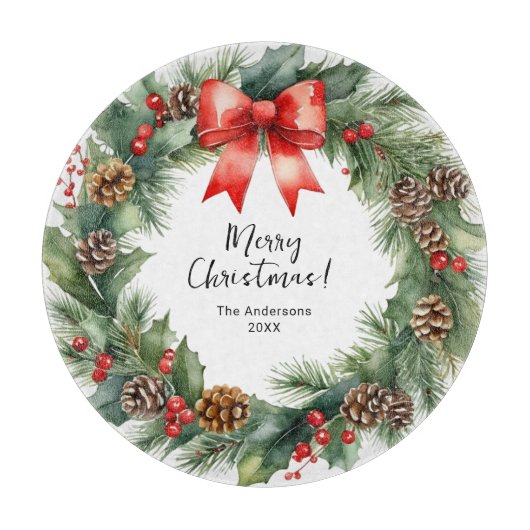 Planche À Découper Serre d'aquarelle rustique Joyeux Noël (Devant)