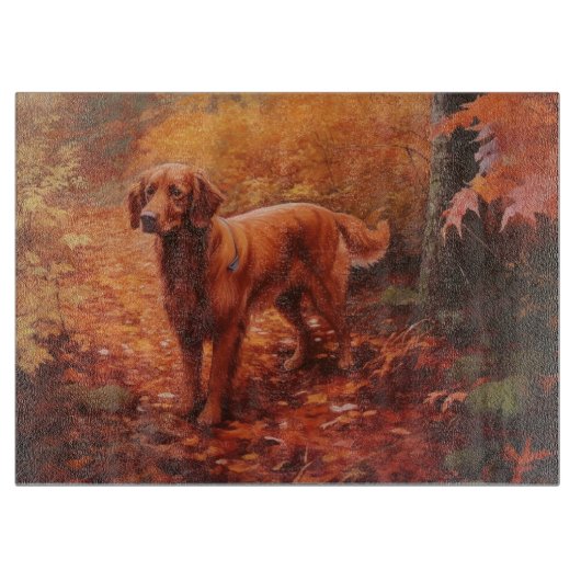Planche À Découper Setter rouge irlandais à l'automne Feuilles automn (Devant)