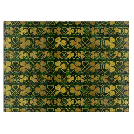 Planche À Découper Shamrock irlandais - or de trèfle et motif vert (Devant)