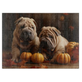 Planche À Découper Shar Pei Chiot Automne Citrouille de plaisir (Devant)