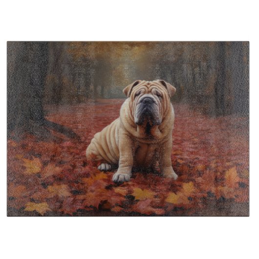 Planche À Découper Shar Pei dans l'automne Feuilles automne Inspire (Devant)
