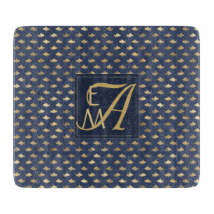 Planche À Découper Shark Navy Blue Gold Monogramme Maison Décor Nouve