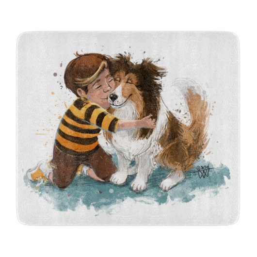 Planche À Découper Sheltie and Boy Dog Hug (Devant)