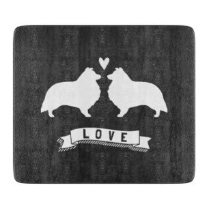 Planche À Découper Shelties Amour - Silhouettes de chien avec cœur