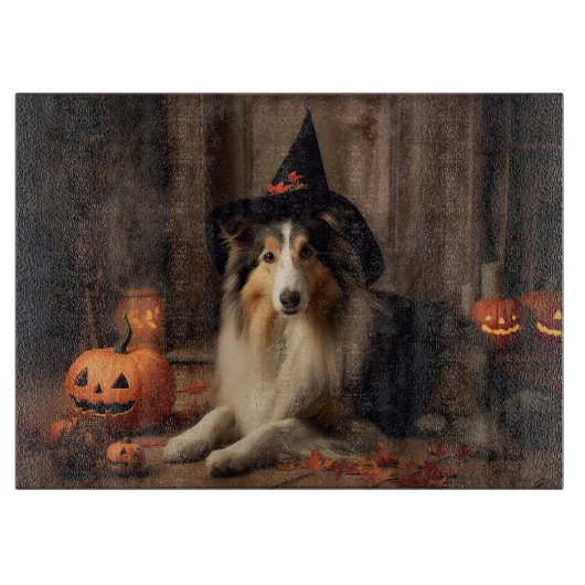 Planche À Découper Shetland Sheepdog Citrouille Halloween effrayant (Devant)